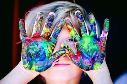 Colourful Paint On Child Hands
