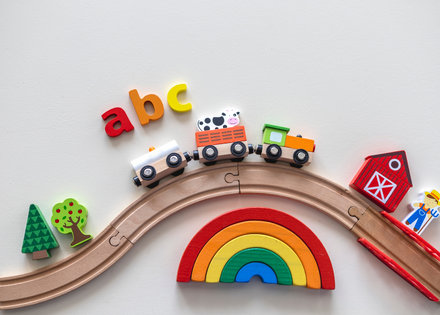 kids toys, wooden abc, train and train track and rainbow